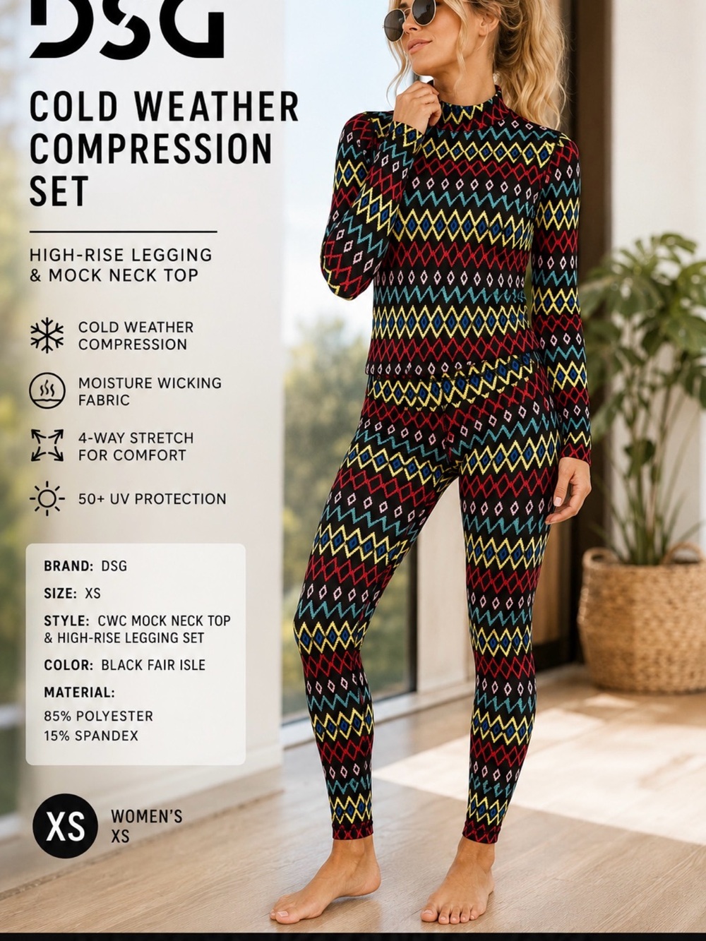 New DSG Women’s Compression Leggings Top Pocket High-Rise Activewear Set XS